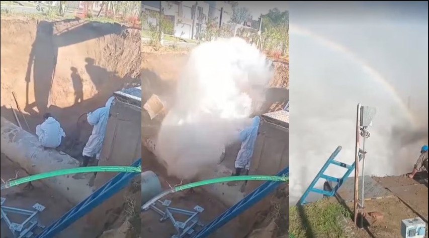 video-impactante:-exploto-un-cano-de-agua-cuando-dos-operarios-lo-estaban-reparando-en-parana